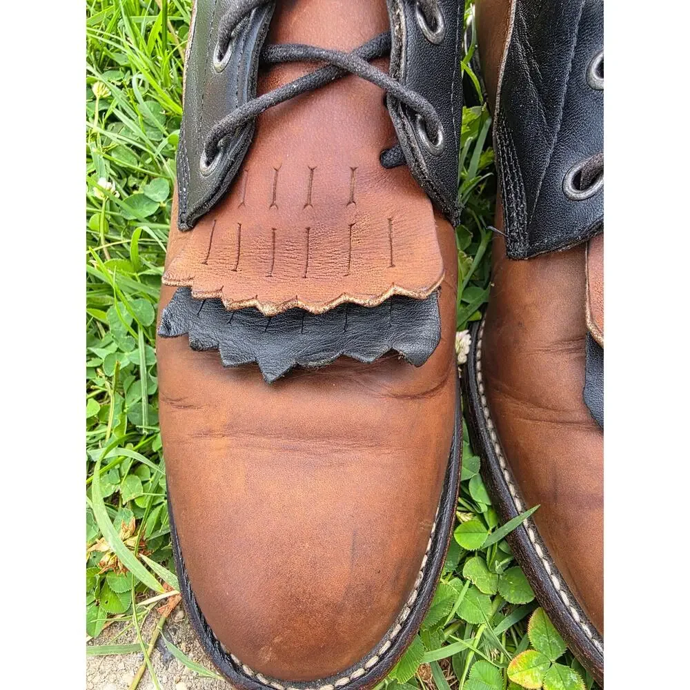 Vintage Justin Two-Tone Brown & Black Leather Lace-Up Boots with Kiltie Size 7.5